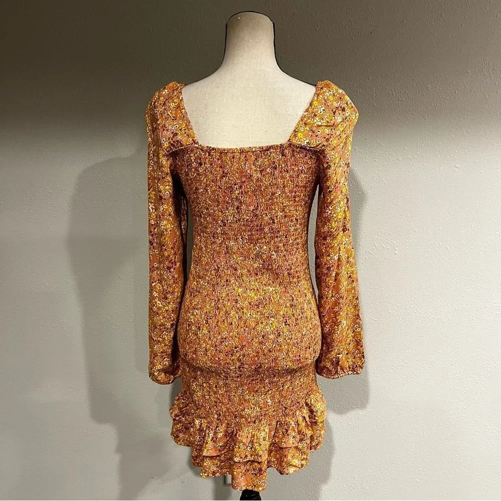 RUSTY PINK‎ FLORAL LONG SLEEVE MINI DRESS
